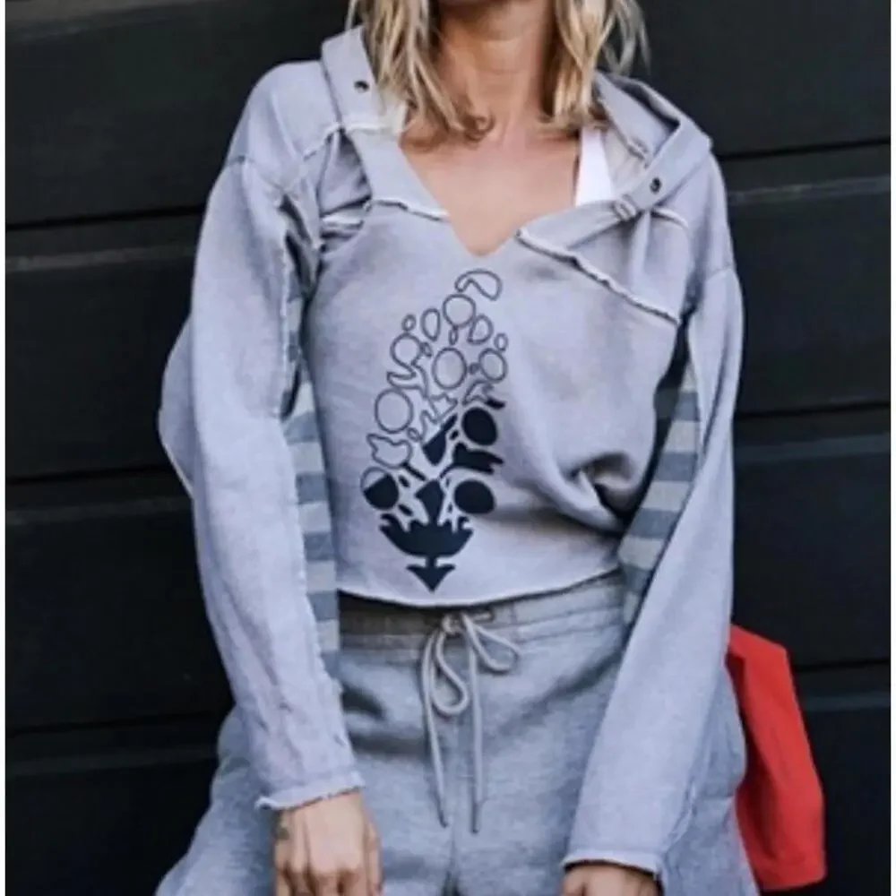 Free People Movement Gray Nights Like This Oversized Cropped Hoodie Size S - Picture 1 of 6